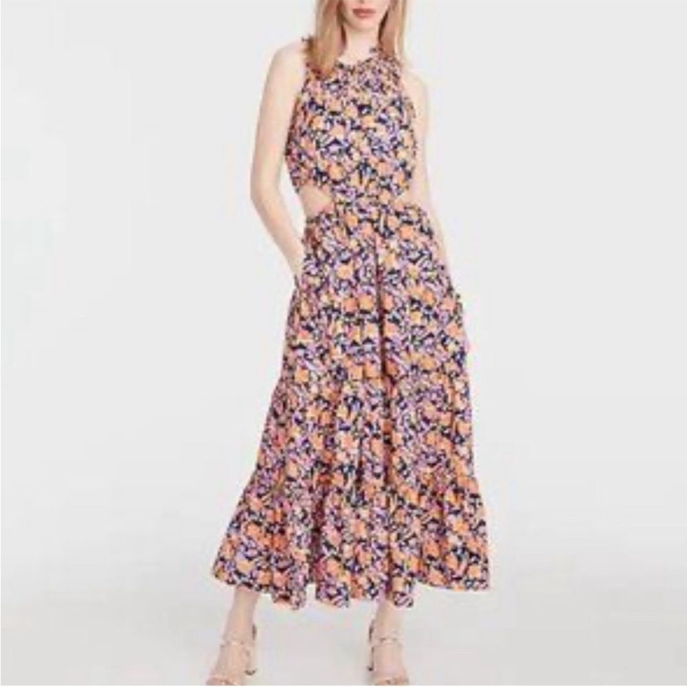 J. Crew Harbour side cutout floral dress navy blue adjustable tiered cotton S